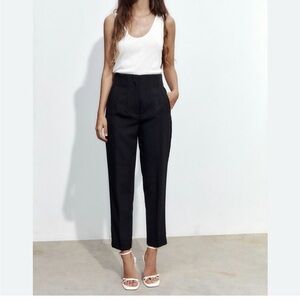 Zara Black Straight-Leg High-Rise Trousers